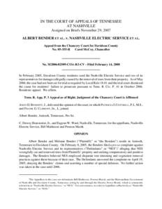 IN THE COURT OF APPEALS OF TENNESSEE AT NASHVILLE Assigned on Briefs November 29, 2007 ALBERT BENDER ET AL. v. NASHVILLE ELECTRIC SERVICE ET AL. Appeal from the Chancery Court for Davidson County No[removed]II