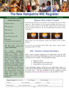 The New Hampshire WIC Register VOLUME 23 NUMBER 1 JULY[removed]Beech Nut Infant Foods