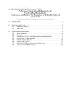 Art. Prop. Performance Standards and Indicators; January 17, 2001  Performance Standards and Indicators for the Use of Artificial Production for Anadromous and Resident Fish Populations in the Pacific Northwest January 1