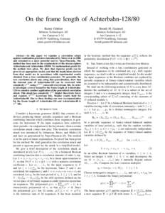 On the frame length of AchterbahnRainer G¨ottfert Berndt M. Gammel  Infineon Technologies AG