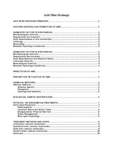 ACID MINE DRAINAGE STATUS OF RESEARCH