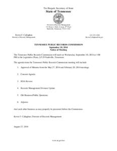 Tre Hargett, Secretary of State  State of Tennessee Division of Records Management 312 Rosa L. Parks Avenue, 8th Floor