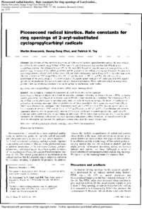 Picosecond radial kinetics. Rate constants for ring openings of 2-aryl-subst... Martin Newcomb; Seung-Yong Choi; Patrick H Toy Canadian Journal of Chemistry; May/Jun 1999; 77, 5/6; Academic Research Library pgRep