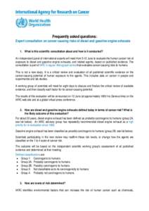 Frequently asked questions: Expert consultation on cancer-causing risks of diesel and gasoline engine exhausts 1. What is this scientific consultation about and how is it conducted? An independent panel of international 