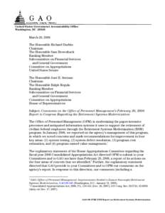 GAO-08-576R Comments on the Office of Personnel Management's February 20, 2008 Report to Congress Regarding the Retirement Systems Modernization