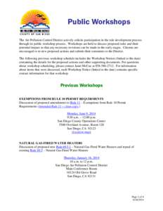 Public Workshops The Air Pollution Control District actively solicits participation in the rule development process through its public workshop process. Workshops are held to discuss proposed rules and their potential im