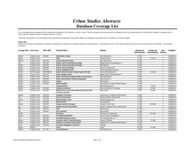 Urban Studies Abstracts Database Coverage List 