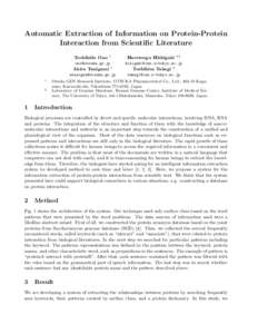 Automatic Extraction of Information on Protein-Protein Interaction from Scientific Literature Toshihide Ono 1