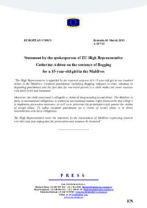 EUROPEA1 U1IO1  Brussels, 01 March 2013 A[removed]Statement by the spokesperson of EU High Representative