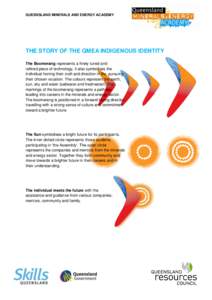 QUEENSLAND MINERALS AND ENERGY ACADEMY  THE STORY OF THE QMEA INDIGENOUS IDENTITY The Boomerang represents a finely tuned and refined piece of technology, it also symbolises the individual honing their craft and directio