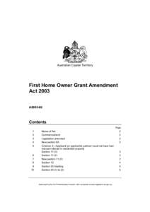 Australian Capital Territory  First Home Owner Grant Amendment Act 2003 A2003-60