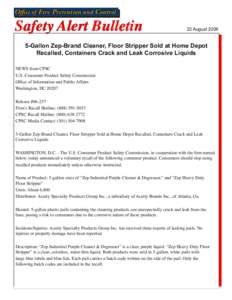 Ofﬁce of Fire Prevention and Control  Safety Alert Bulletin 23 August 2006