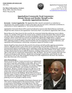 Microsoft Word - Stanley Sturgill and Bennie Massey Appalachian Hero Press Release.doc