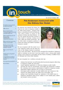 Vol 24 No 9 OctoberContents Pat Anderson honoured with the Sidney Sax Medal