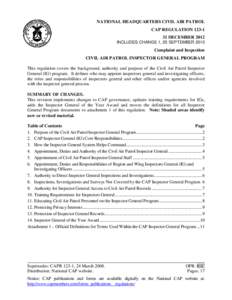 NATIONAL HEADQUARTERS CIVIL AIR PATROL CAP REGULATION[removed]DECEMBER 2012 INCLUDES CHANGE 1, 25 SEPTEMBER[removed]Complaint and Inspection