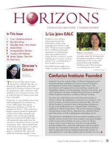 Center for East Asian Studies  In This Issue Li Liu Joins EALC