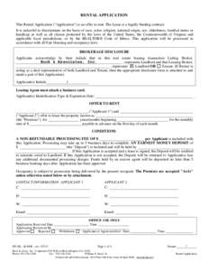 RENTAL APPLICATION This Rental Application (