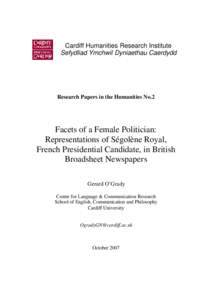 Cardiff Humanities Research Institute Sefydliad Ymchwil Dyniaethau Caerdydd Research Papers in the Humanities No.2  Facets of a Female Politician: