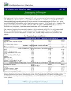 Food and Nutrition Service, Office of Policy Support  JULY 2013 CHARACTERISTICS OF SNAP HOUSEHOLDS New Hampshire Congressional District 1