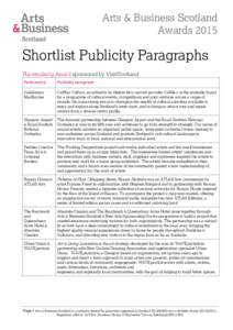 Arts & Business Scotland Awards 2015 Shortlist Publicity Paragraphs Placemaking Award sponsored by VisitScotland Partnership
