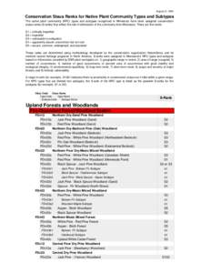 Conservation Status Ranks for Native Plant Community Types and Subtypes