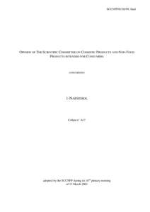 SCCNFP[removed], final  OPINION OF THE SCIENTIFIC COMMITTEE ON COSMETIC PRODUCTS AND NON-FOOD PRODUCTS INTENDED FOR CONSUMERS  CONCERNING