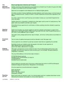 Title  Blood Lead Specimen Collection and Transport Specimen Requirements