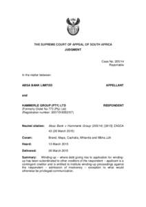 THE SUPREME COURT OF APPEAL OF SOUTH AFRICA JUDGMENT Case No: [removed]Reportable