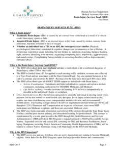 Human Services Department Medical Assistance Division Brain Injury Services Fund (BISF) Fact Sheet  BRAIN INJURY SERVICES FUND (BISF)