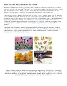 Verona Park Artist Note Card Collection Now Available Need note cards for quick greetings, stocking stuffers, 