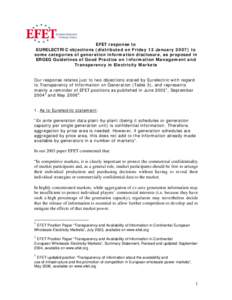 EFET position with regard to