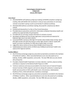 Central Region (Pulaski County) CHNS/CHPS January 2014 Report Anna Haver Attended NLRSD staff wellness workgroup meeting and NLRSD prevention workgroup