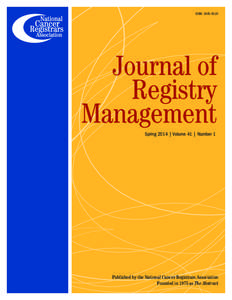 ISSN: [removed]Journal of Registry Management Spring 2014 | Volume 41 | Number 1