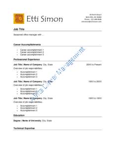 Etti Simon  66 North Beach Bella Hills, NCPhone:  