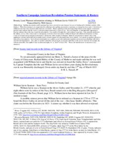 Southern Campaign American Revolution Pension Statements & Rosters Bounty Land Warrant information relating to William Jarvis VAS1155 Transcribed by Will Graves vsl 3VA[removed]