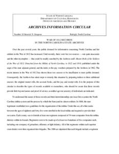 STATE OF NORTH CAROLINA DEPARTMENT OF CULTURAL RESOURCES OFFICE OF ARCHIVES AND HISTORY ARCHIVES INFORMATION CIRCULAR Number 18 Kenrick N. Simpson