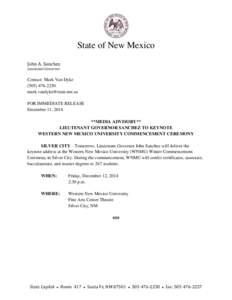 State of New Mexico John A. Sanchez Lieutenant Governor Contact: Mark Van Dyke[removed]