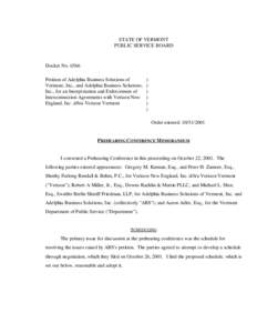 STATE OF VERMONT PUBLIC SERVICE BOARD Docket No[removed]Petition of Adelphia Business Solutions of Vermont, Inc., and Adelphia Business Solutions,