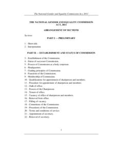 The National Gender and Equality Commission Act, 2011  THE NATIONAL GENDER AND EQUALITY COMMISSION ACT, 2011 ARRANGEMENT OF SECTIONS Sections