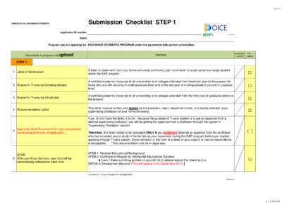 Submission Checklist STEP 1 CHECKLIST for EXCHANGE STUDENTS