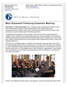 Matz Statement Following Corporate Meeting