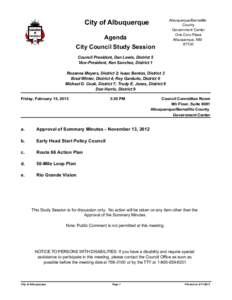 City of Albuquerque Agenda City Council Study Session Albuquerque/Bernalillo County