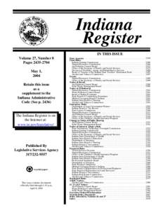 Indiana Register IN THIS ISSUE Volume 27, Number 8 Pages[removed]May 1,