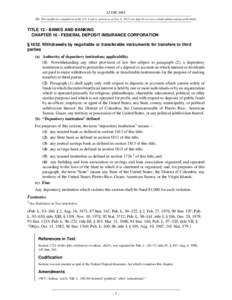 Federal Deposit Insurance Corporation / Depository institution / Bank / Title 12 of the United States Code / Federal Reserve System / Government / Financial regulation / Community Reinvestment Act / Financial institutions / Financial services / Savings and loan association