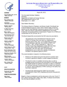 ADVISORY BOARD ON RADIATION AND WORKER HEALTH 4676 Columbia Parkway, MS: C-46 Cincinnati, Ohio[removed]6825  August 28, 2013