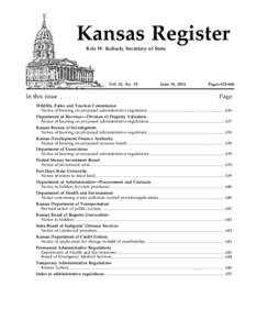 Kansas Register Kris W. Kobach, Secretary of State Vol. 33, No. 25  In this issue . . .