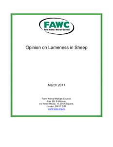 Opinion on Lameness in Sheep  March 2011 Farm Animal Welfare Council, Area 8B, 9 Millbank,