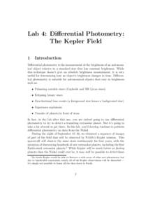 Lab 4: Differential Photometry: The Kepler Field 1 Introduction