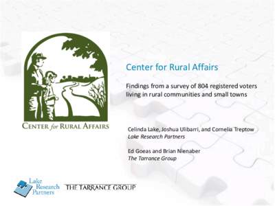 Center for Rural Affairs Findings from a survey of 804 registered voters living in rural communities and small towns Celinda Lake, Joshua Ulibarri, and Cornelia Treptow Lake Research Partners