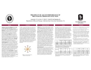 THE IMPACT OF AGE ON PERFORMANCE OF THE STAR EXCURSION BALANCE TEST. Augustine N, Lovelace C, Mich C, Smith M and Stockert, B. Department of Physical Therapy, California State University, Sacramento, CA  Introduction